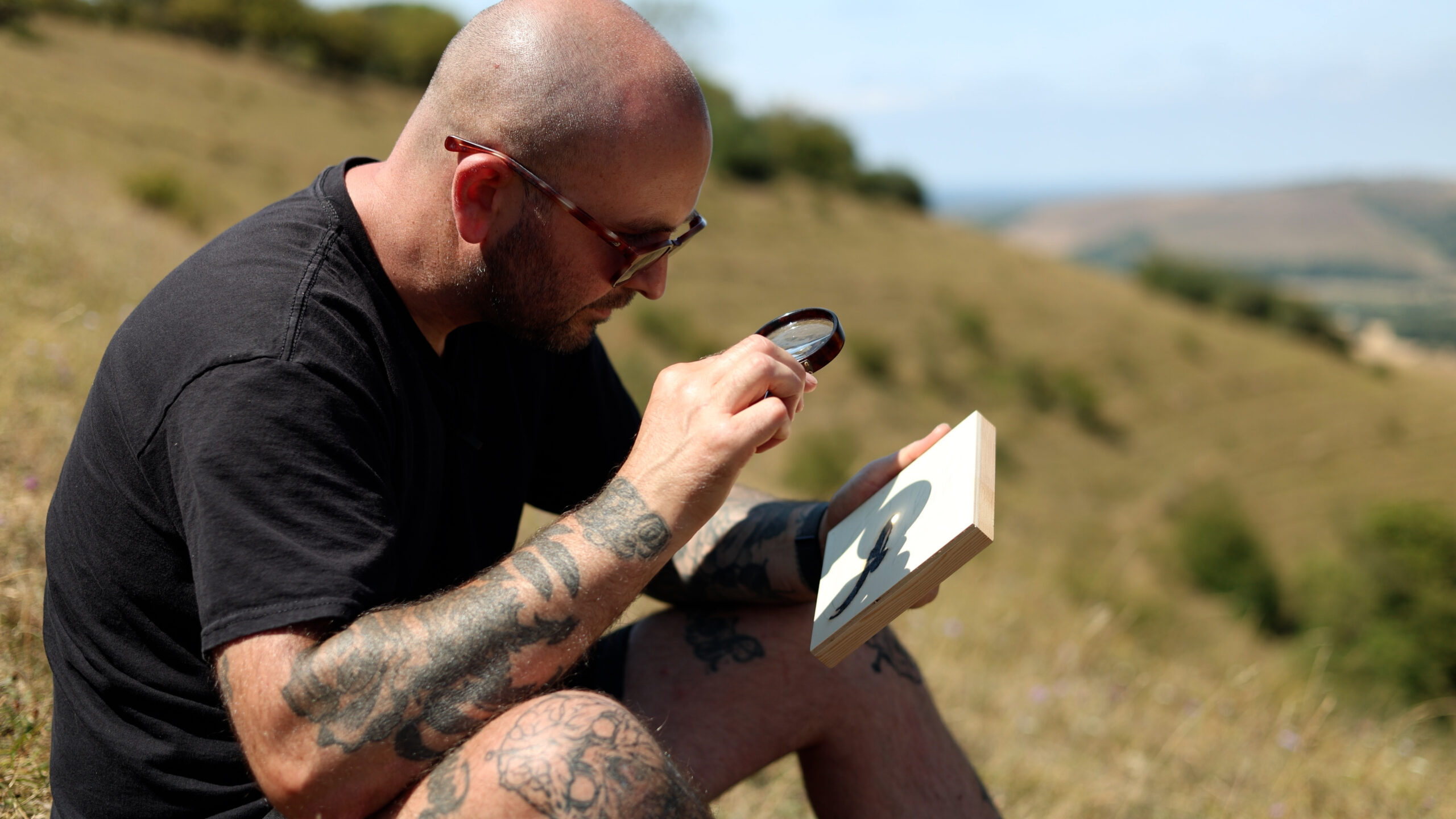 Creating a Solar Pyrography piece on the South Downs